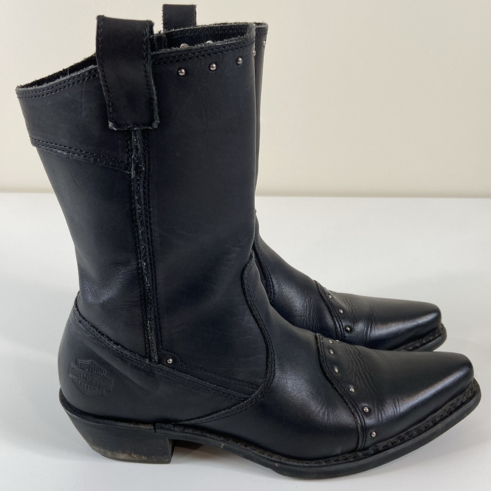 Harley Davidson Jessie black leather studded zip up boots Womens 9 - Picture 2 of 11